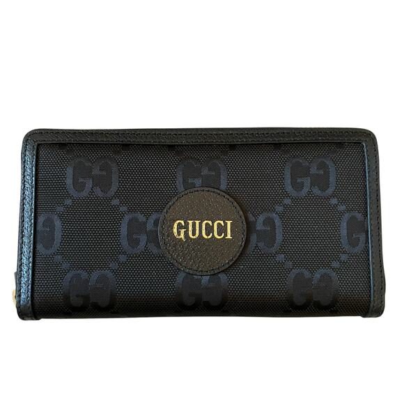GUCCI Off The Grid Zip Around Long Wallet GG Logo Nylon Leather Black Gold New - Picture 2 of 16